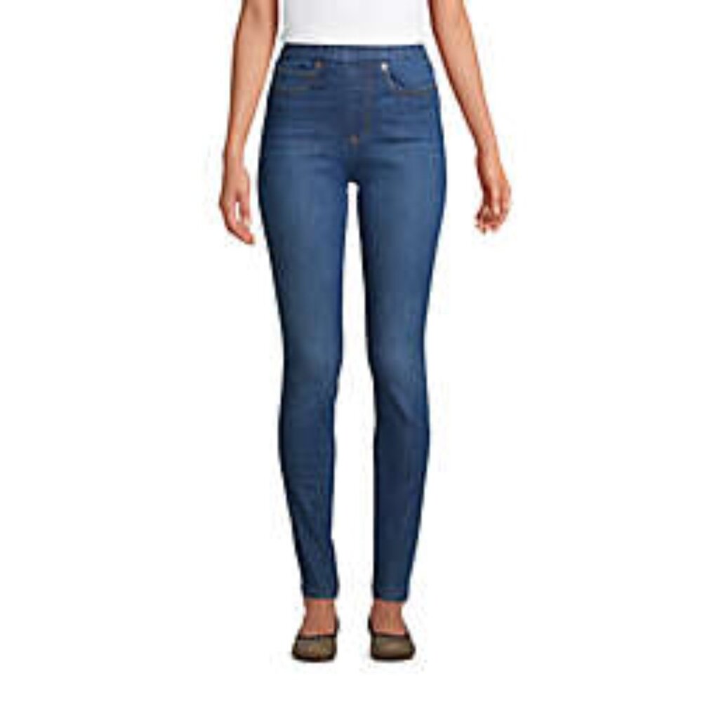 Lands End Women's Tall Elastic Waist Pull On Skinny Legging Jeans - Blue